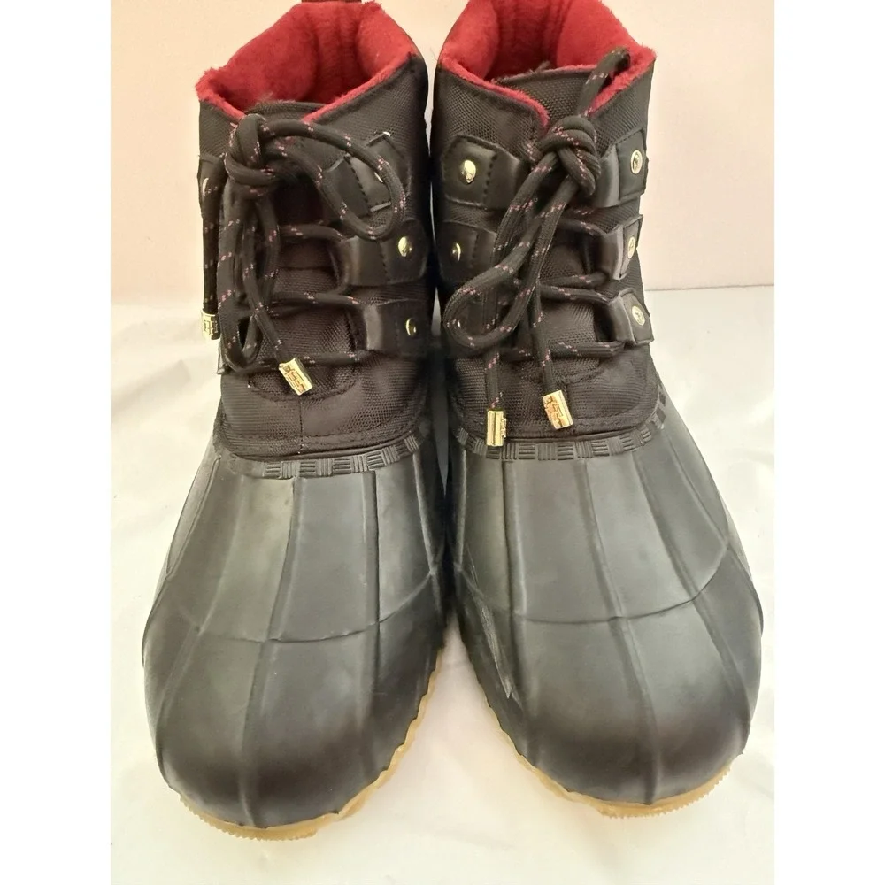 Tommy Hilfiger Duck Boots Women's Size 8M Black Red Lined Rain Winter Shoes